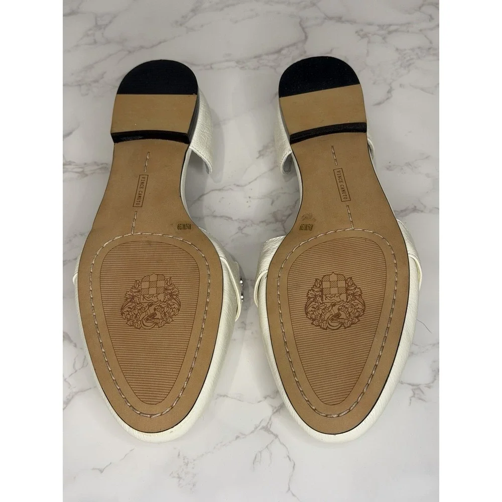 Vince Camuto Cream Leather Perforated Backless Loafers